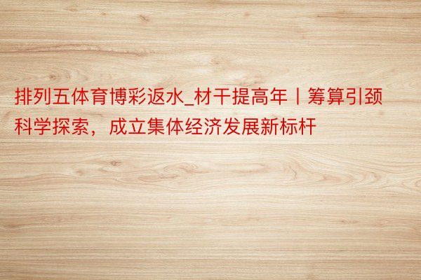 排列五体育博彩返水_材干提高年丨筹算引颈 科学探索，成立集体经济发展新标杆