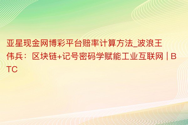 亚星现金网博彩平台赔率计算方法_波浪王伟兵：区块链+记号密码学赋能工业互联网 | BTC