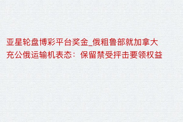 亚星轮盘博彩平台奖金_俄粗鲁部就加拿大充公俄运输机表态：保留禁受抨击要领权益