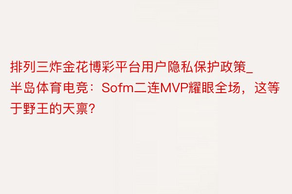 排列三炸金花博彩平台用户隐私保护政策_半岛体育电竞：Sofm二连MVP耀眼全场，这等于野王的天禀？